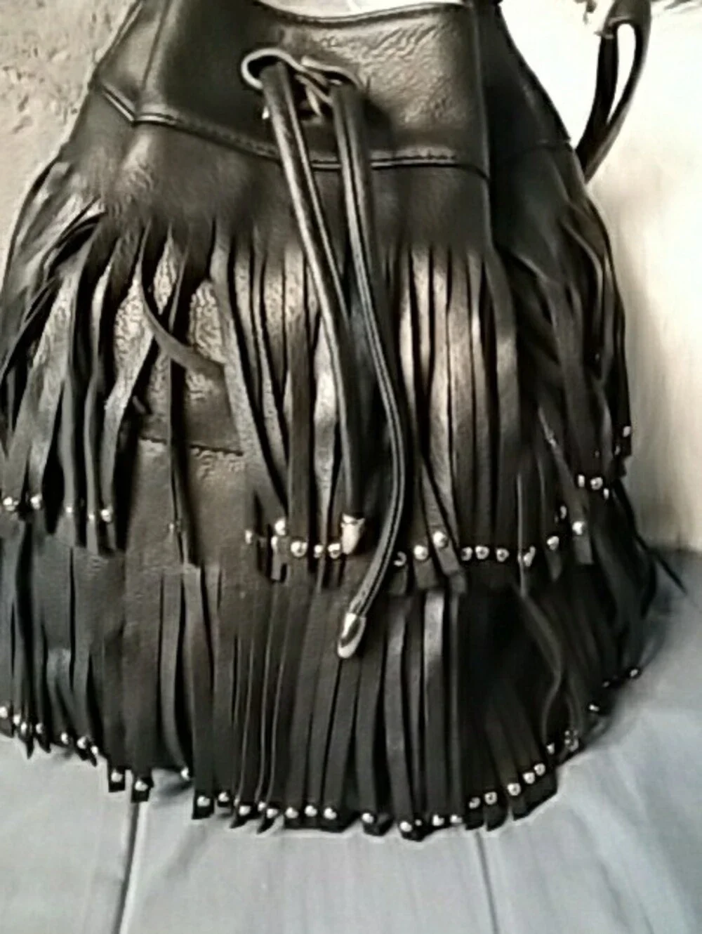 Black Fringe Hobo Bag with Detachable Strap Medium